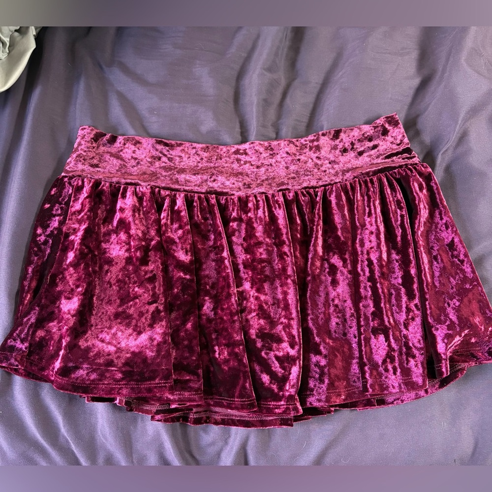 Maroon Velvet Mini Skirt